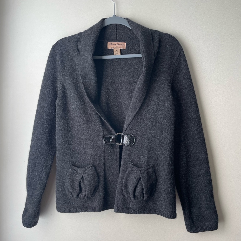 Marisa Christina 100% Merino Wool Cardigan Women's Gray Size Petite Large